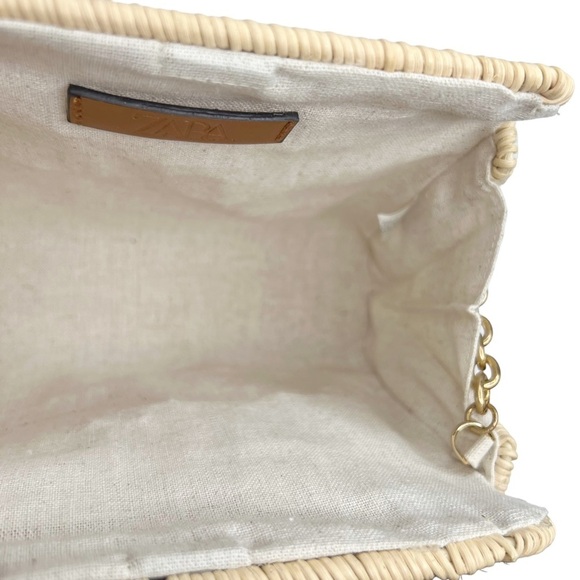 Zara Wicker Woven Basket Gold Chain Handbag Purse - Picture 10 of 14